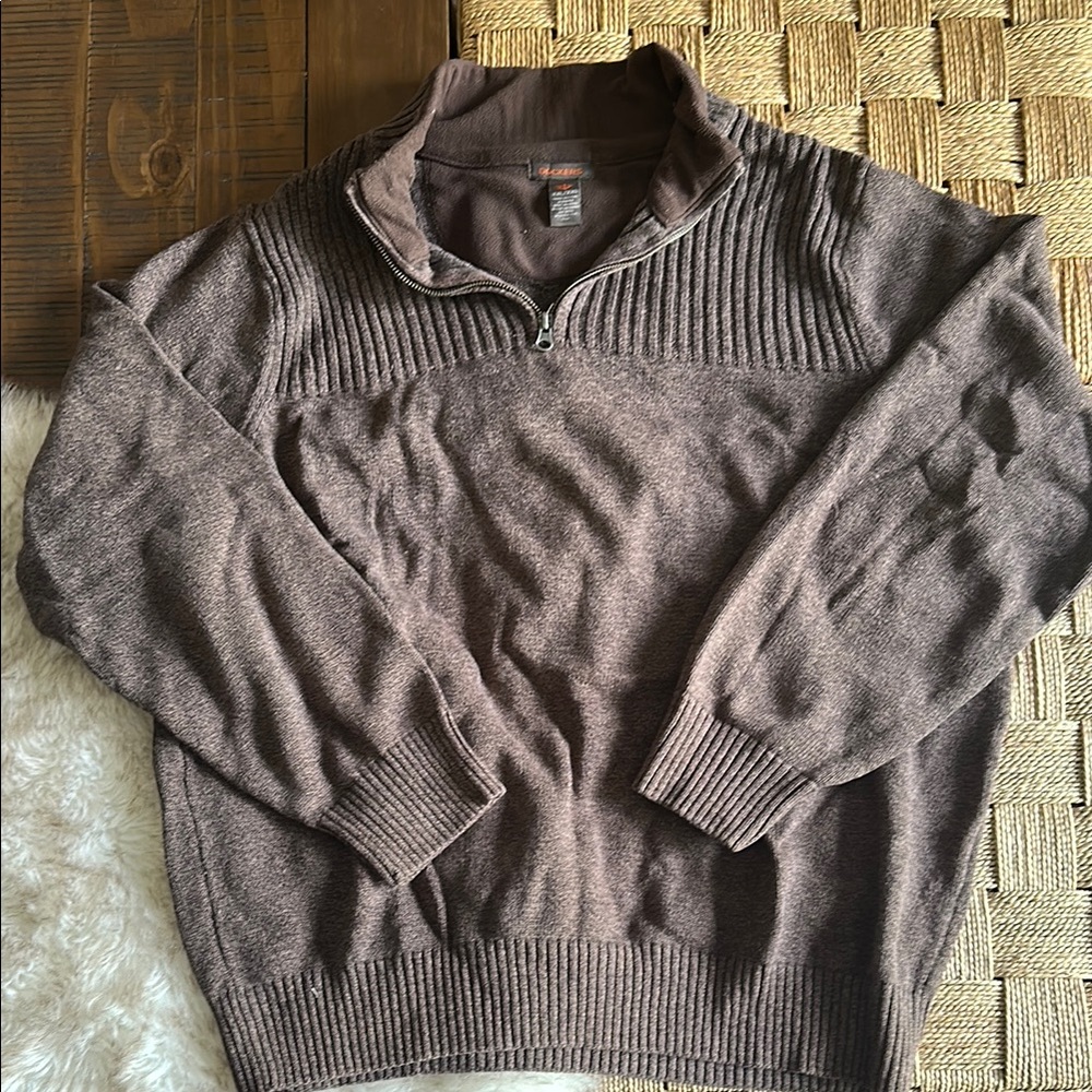 Dockers Brown Ribbed Zip Up Sweater
